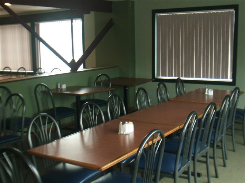 The upstairs room set for a meeting